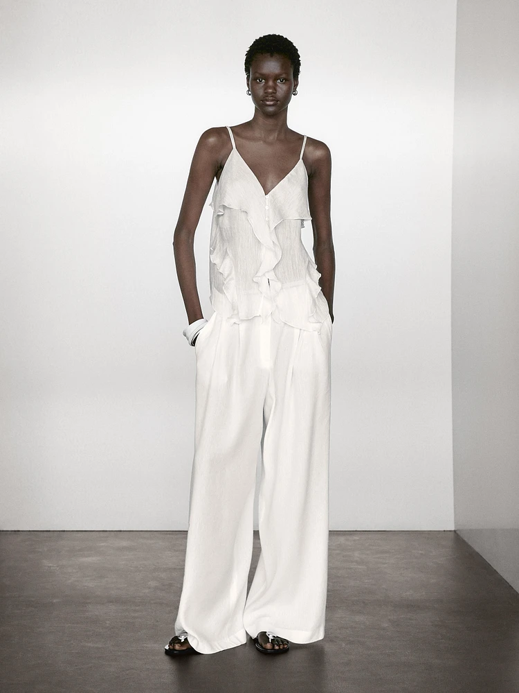 Pantalon palazzo lin à pinces