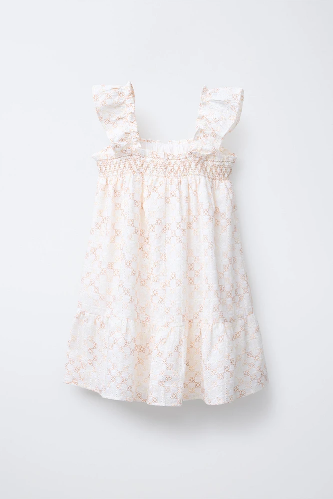 EMBROIDERED RUFFLE DRESS
