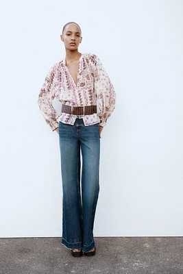 PATCHWORK PRINT SEMI-SHEER BLOUSE