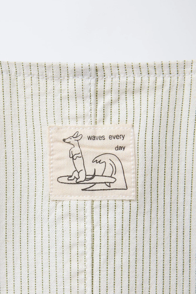 STRIPED LINEN BLEND OVERALL SHORTS