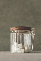 BOROSILICATE GLASS AND WOOD SUGAR BOWL