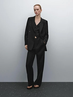 Straight fit flowing linen blend trousers