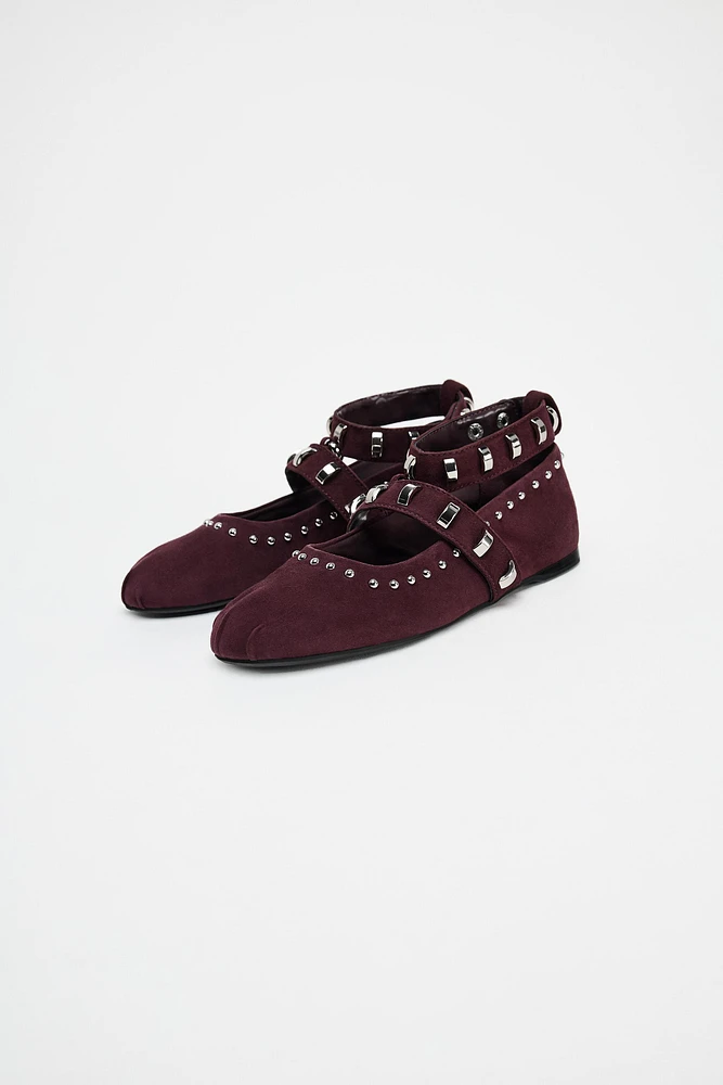 STUDDED SUEDE BALLET FLATS