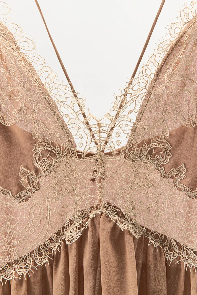 ASYMMETRIC LACE RUFFLE DRESS