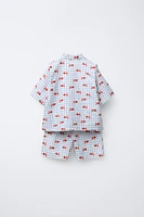 9-18 MONTHS/ GOLDEN FISH PRINT KIMONO AND BERMUDA SET