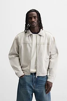 VESTE EN JEAN AVEC COL MATIÈRES VARIÉES