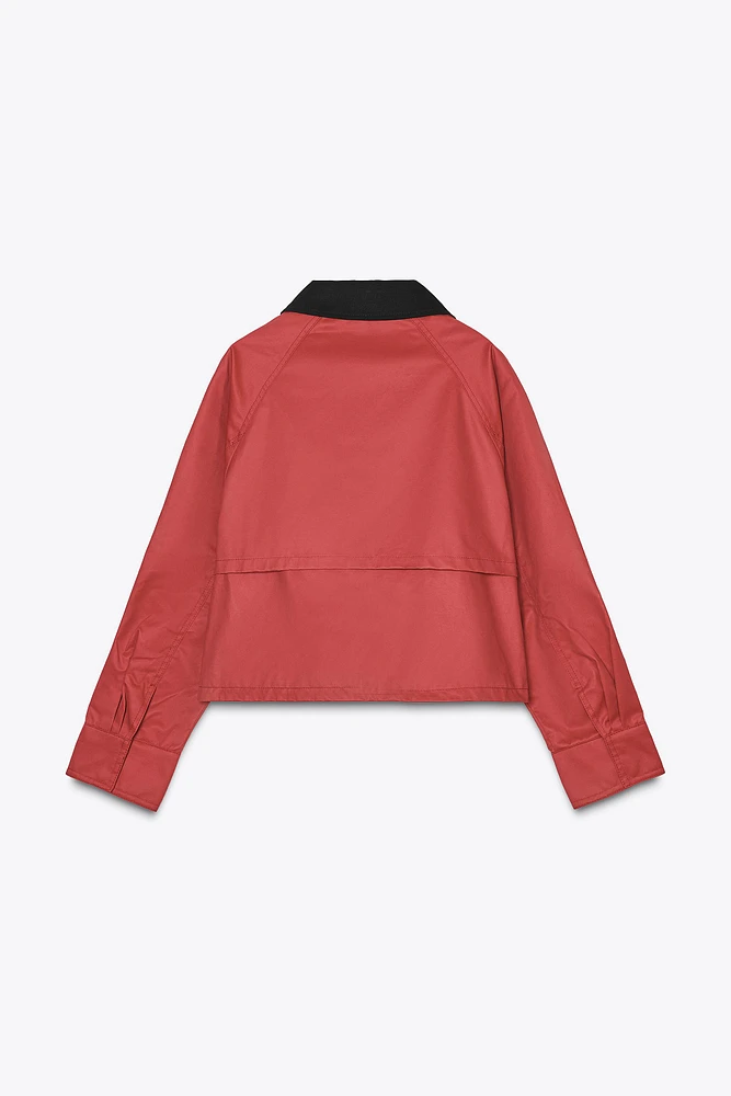 WAXED JACKET WITH CONTRASTING COLLAR