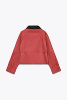 WAXED JACKET WITH CONTRASTING COLLAR