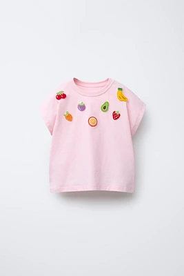 FRUIT EMBROIDERED PATCHES T-SHIRT
