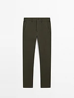 Pantalon slim texturé en coton mélangé