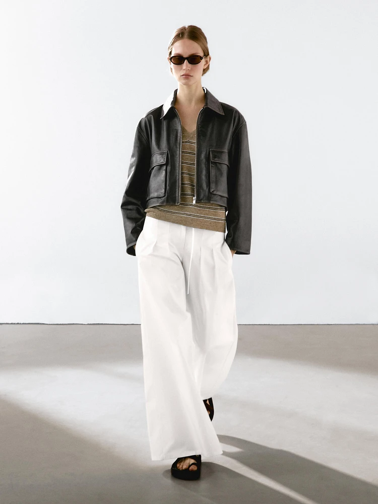 Cotton blend palazzo trousers