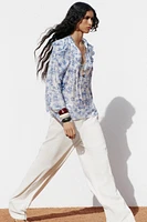 PRINTED RUFFLE PINTUCK BLOUSE