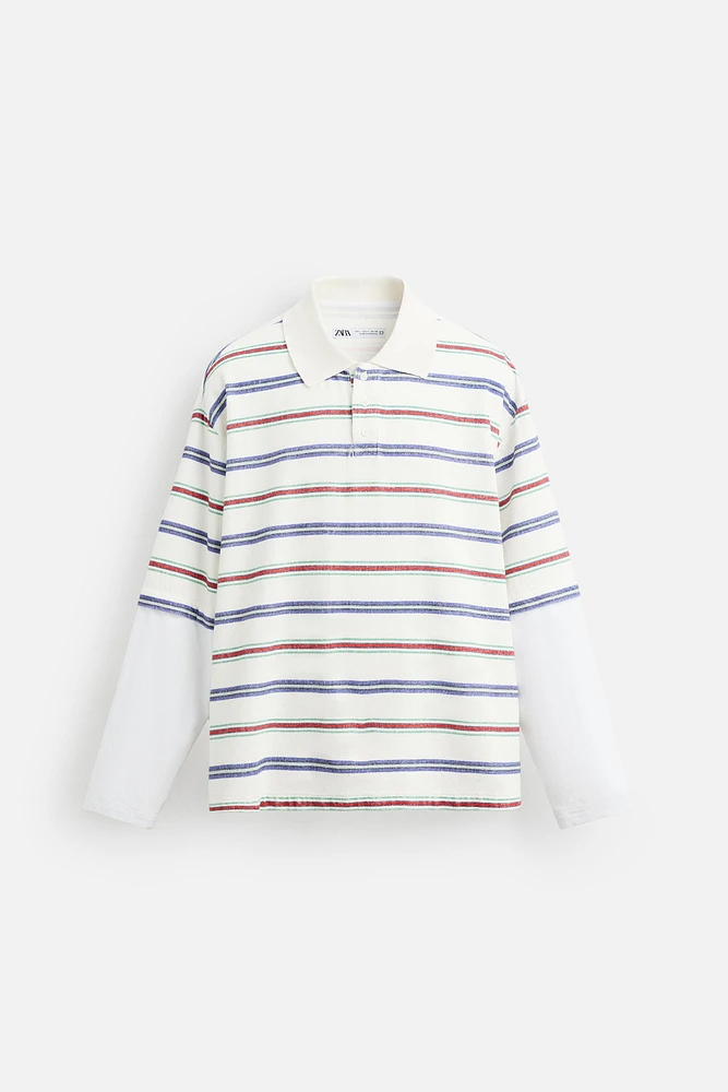 STRIPED LAYERED EFFECT POLO SHIRT