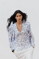 PRINTED RUFFLE PINTUCK BLOUSE