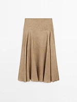 Flounce linen blend midi skirt