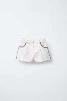 CONTRAST EMBROIDERY DENIM BERMUDA SHORTS