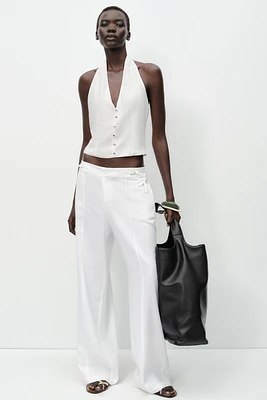 WIDE LEG LINEN BUCKLE PANTS