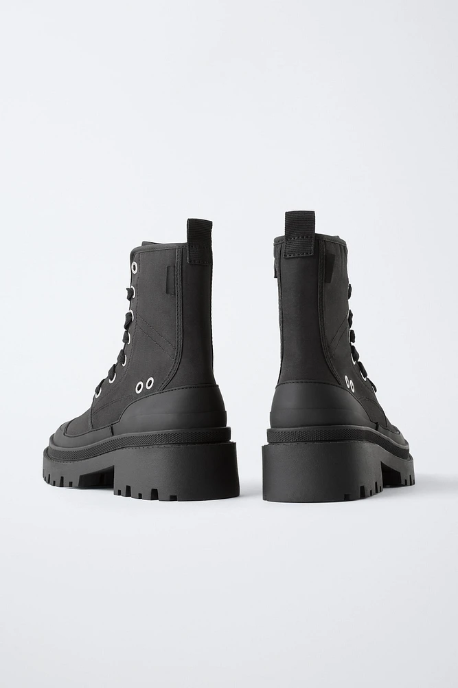 WOVEN LACED ANKLE BOOTS
