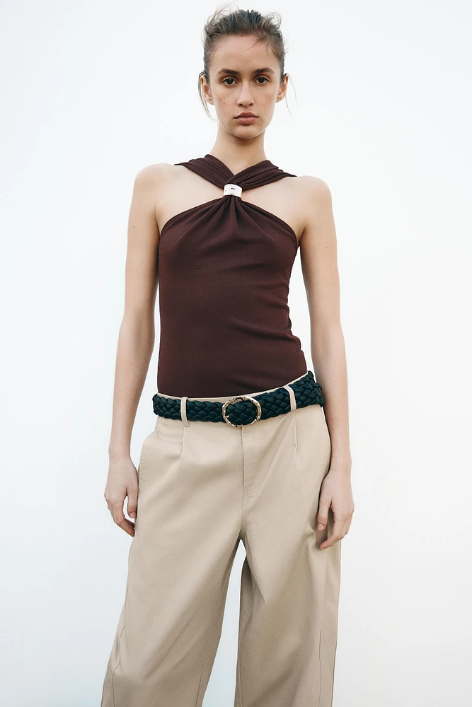 BELTED TAPERED FIT PANTS