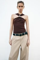 BELTED TAPERED FIT PANTS