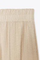 WRINKLED EFFECT SEMI-SHEER WIDE LEG PANTS