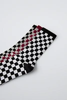 LOT DE TROIS PAIRES CHAUSSETTES LONGUES À CARREAUX DAMIER