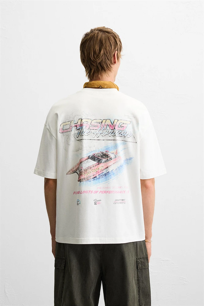 RACING WASHED PRINT T-SHIRT
