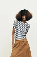 SHORT SLEEVE STRIPED KNIT TOP