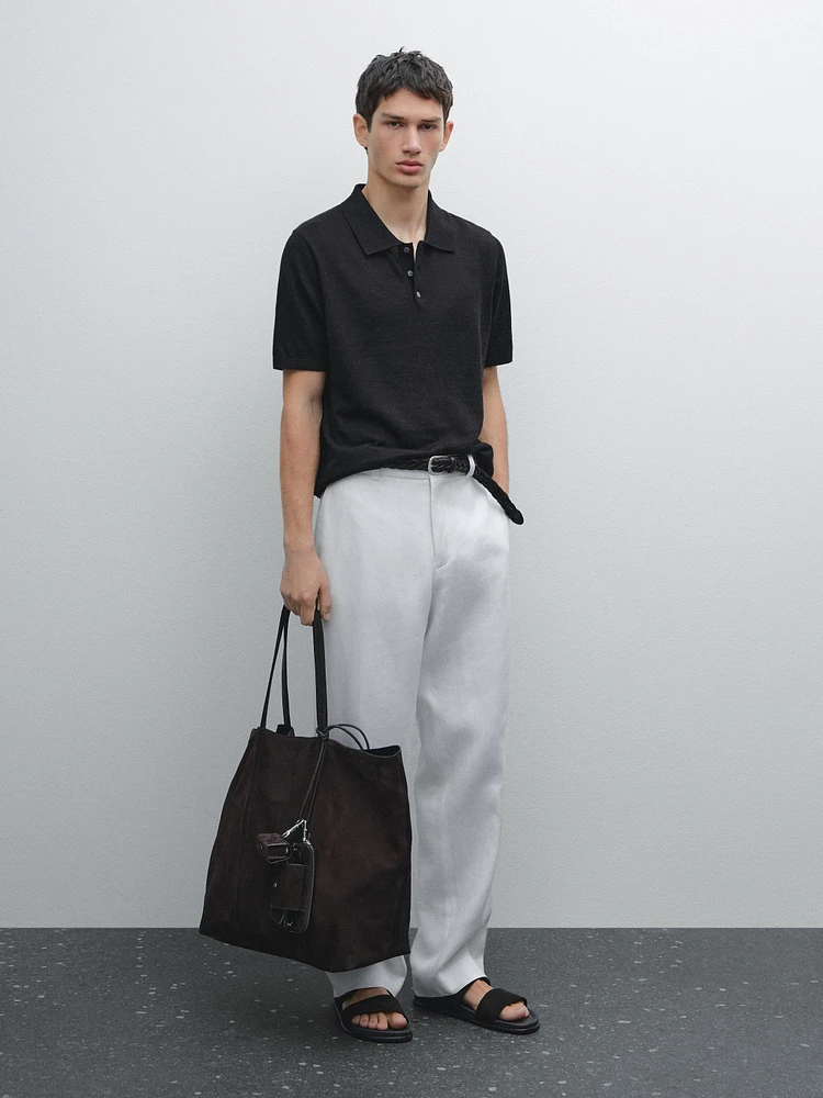 100% linen knit polo shirt