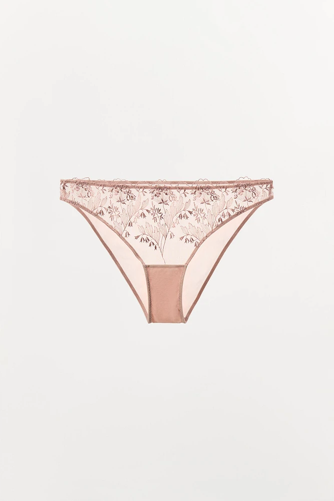 FLORAL EMBROIDERED TULLE PANTIES