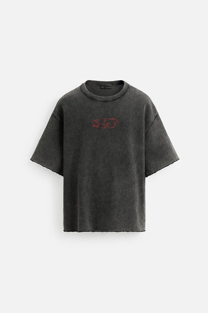 WASHED KNIT PRINT T-SHIRT