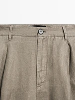 100% linen wide-leg mid-rise trousers
