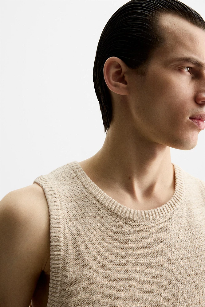 COTTON LINEN BLEND KNIT T-SHIRT