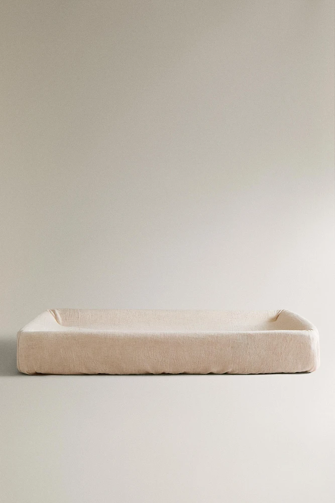 HOUSSE MATELAS À LANGER ENFANT POPELINE LIN UNI