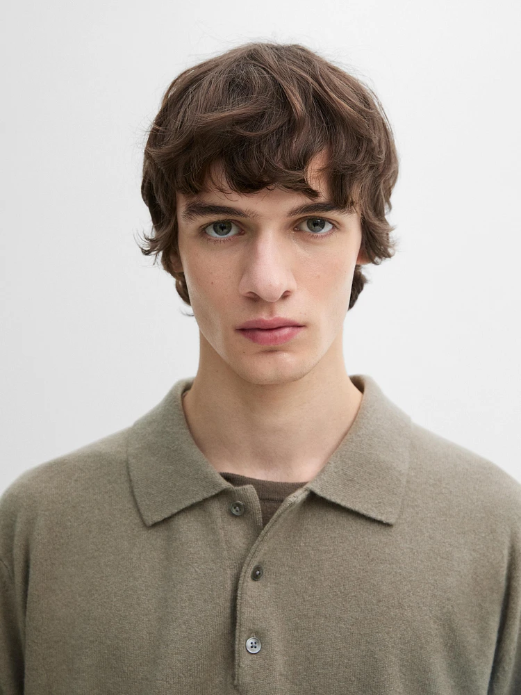 100% cashmere knit polo collar sweater