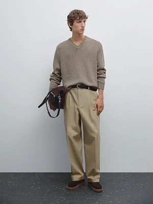 Melange knit V-neck sweater