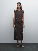 Jupe midi à strass en coton mélangé