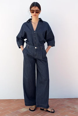 PLEATED HIGH-WAISTED WIDE LEG PANTS