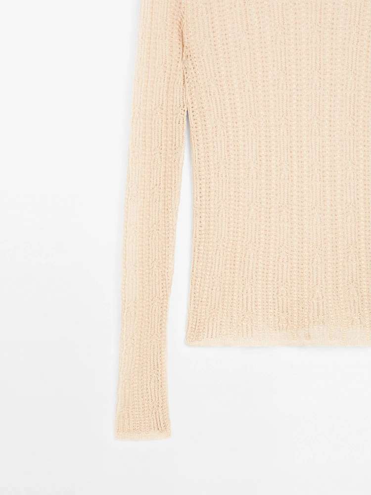 Long sleeve T-shirt with openwork fabric