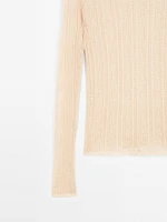Long sleeve T-shirt with openwork fabric