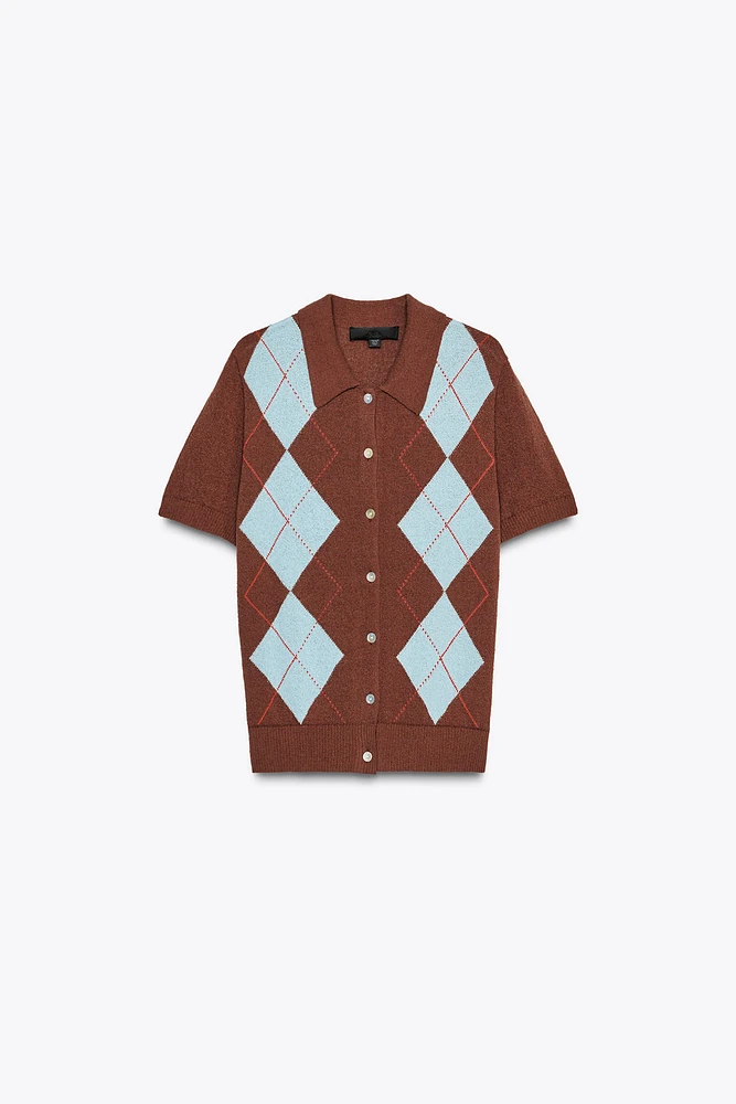 DIAMOND KNIT POLO TOP