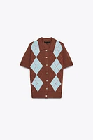 DIAMOND KNIT POLO TOP