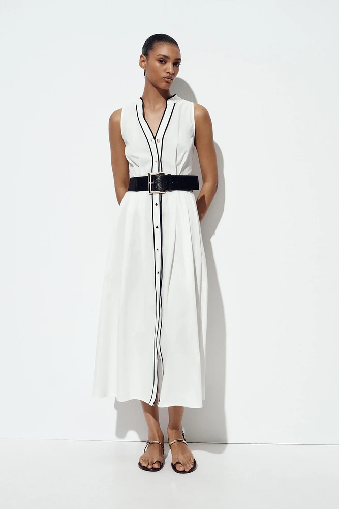 CONTRAST TRIM POPLIN MIDI DRESS