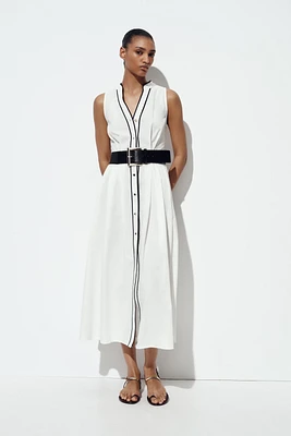 CONTRAST TRIM POPLIN MIDI DRESS