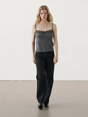 Lace-trimmed camisole top