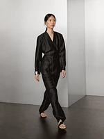 Linen blend palazzo trousers with darts