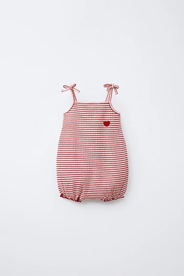 STRIPED FLOCKED HEART ROMPER