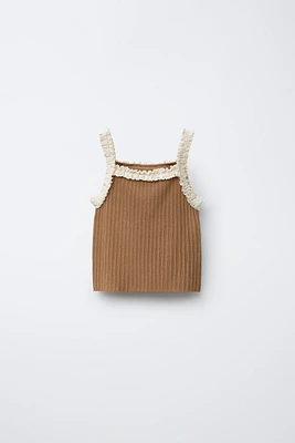 KNIT TOP WITH LACE STRAPS