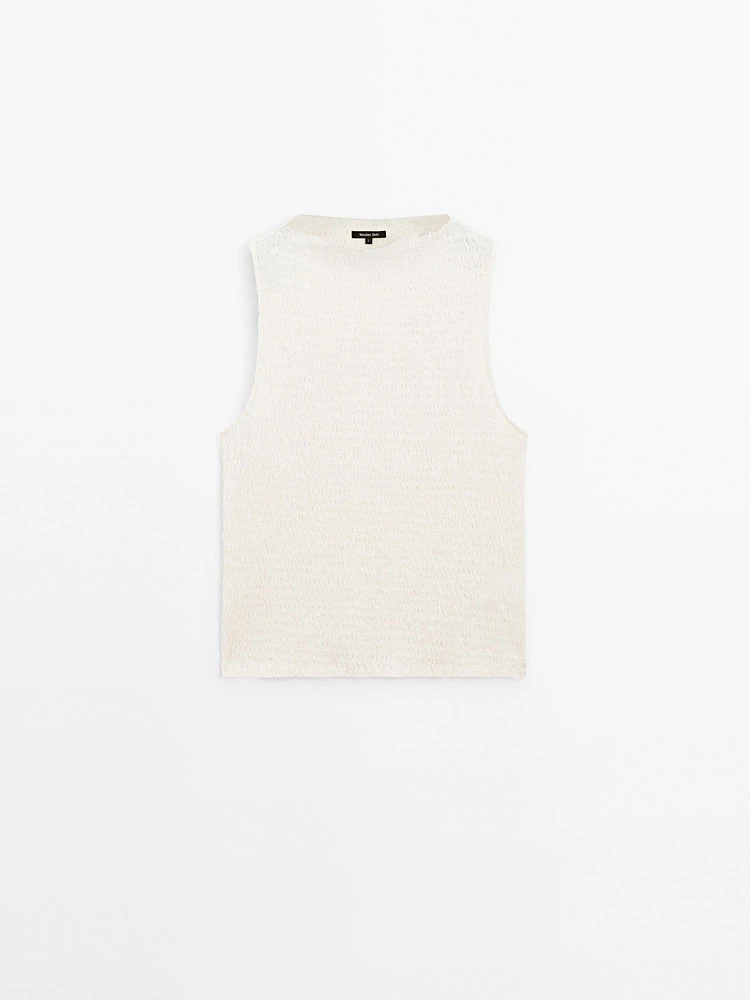 Textured cotton blend top