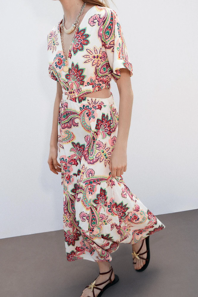 CUT OUT PRINTED POPLIN DRESS